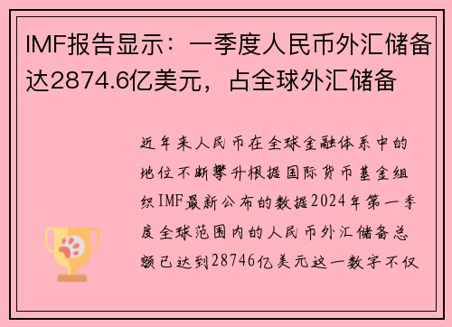 IMF报告显示：一季度人民币外汇储备达2874.6亿美元，占全球外汇储备