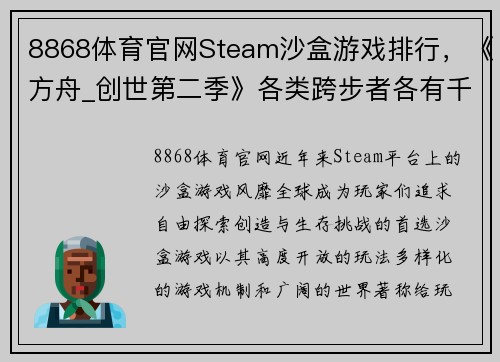 8868体育官网Steam沙盒游戏排行，《方舟_创世第二季》各类跨步者各有千秋 - 副本